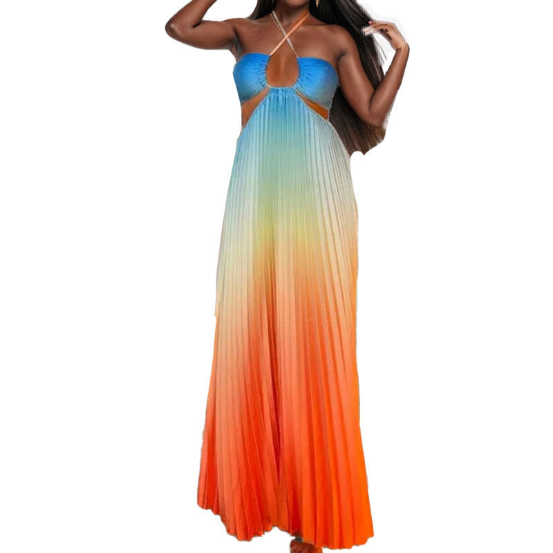 Damen Elegantes Plissee-Maxikleid mit tiefem Ausschnitt und Cut-Out-Details Drune