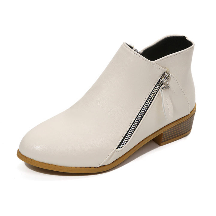 Damen Kurzschaftstiefelette mit seitlichem Reißverschluss und niedrigem Blockabsatz Drune