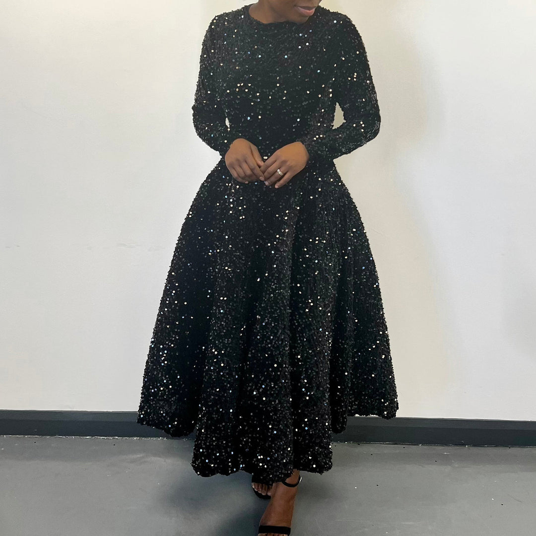 Damen Glitzerndes Abendkleid mit langem Schnitt und elegantem Design Drune