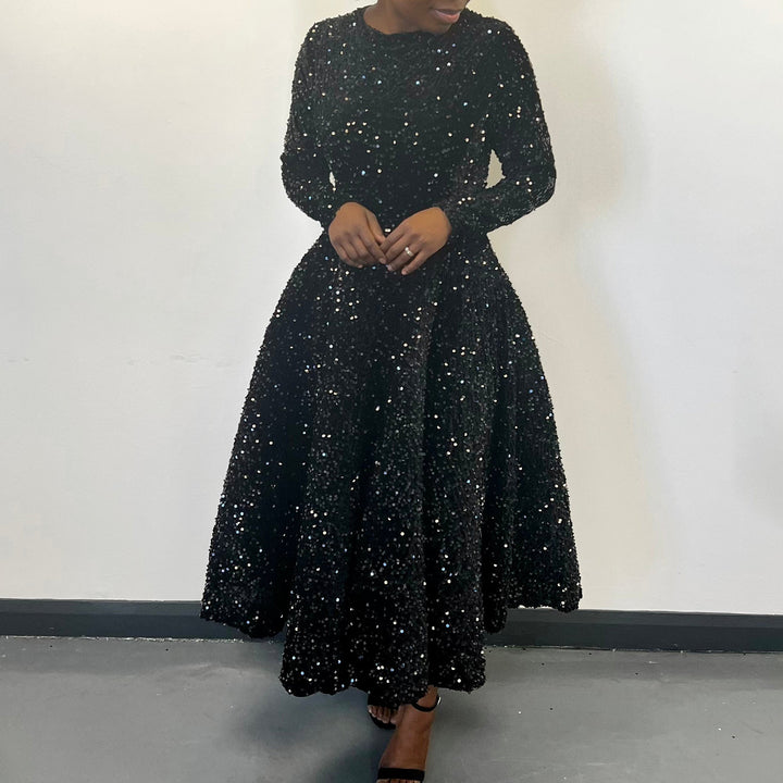 Damen Glitzerndes Abendkleid mit langem Schnitt und elegantem Design Drune