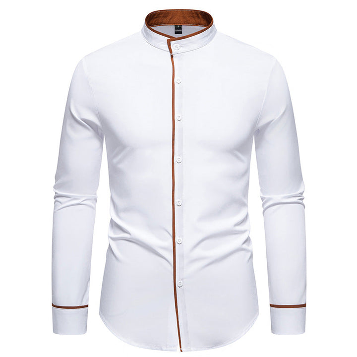 Herren Langarmhemd mit modernem Stehkragen und gesticktem Detail Drune