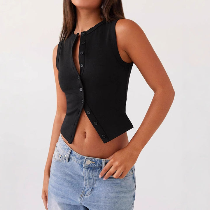 Damen Cropped Oberteil mit Knopfleiste und figurbetonter Passform Drune