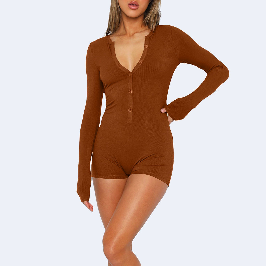 Damen Langarmbody mit Knopfleiste Drune