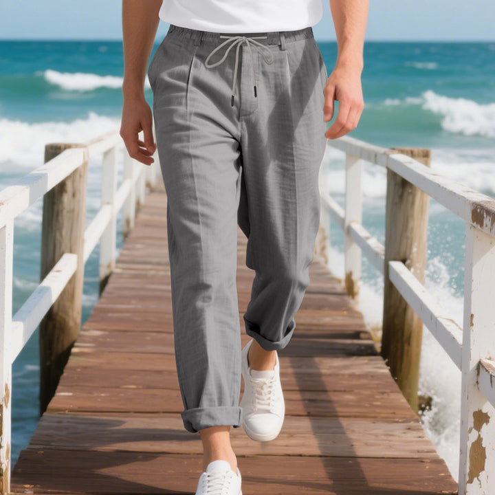 Herren nan sommerliche Chinohose in Leinenoptik mit elastischem Kordelbund Drune