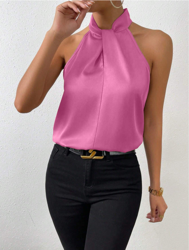 Damen Elegantes Top mit drapiertem U-Ausschnitt und High-End Satinfinish Drune