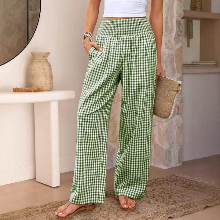 Damen Leichte Palazzo‑Hose mit Smokbund, weitem Bein und Karo‑Print Drune