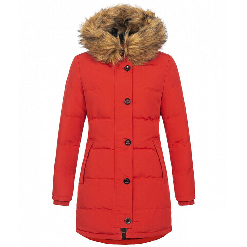 Damen Thermo-Parka mit taillierter Silhouette, Knopfleiste & abnehmbarer Kunstfellkapuze Drune