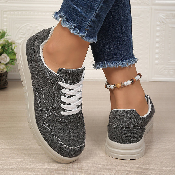 Damen lässige Denim-Sneaker mit gepolstertem Komfortfußbett und profilierter EVA-Laufsohle Drune