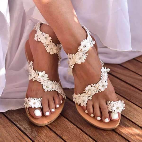 Damen Glamouröse und elegante Zehentrenner-Sandalen mit Perlenschmuck Drune