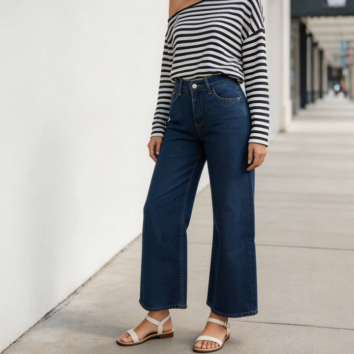 Damen nan High‑Waist Wide‑Leg-Jeans mit weitem Bein und klassischem Five‑Pocket-Schnitt Drune