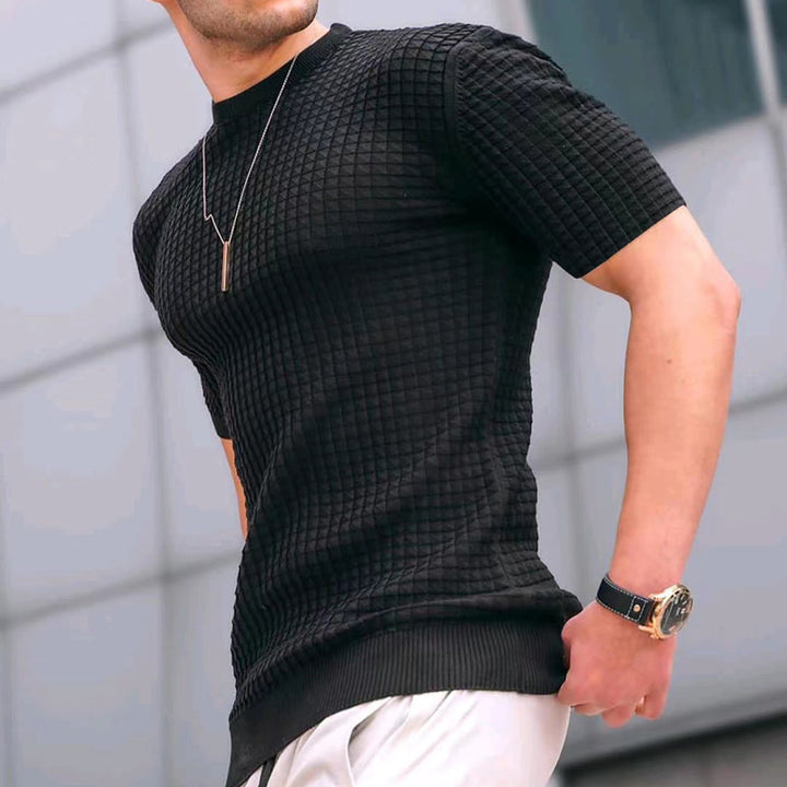 Herren nan Waffelstruktur-Kurzarm-Strickshirt mit schmaler Passform und elastischem Rippsaum Drune