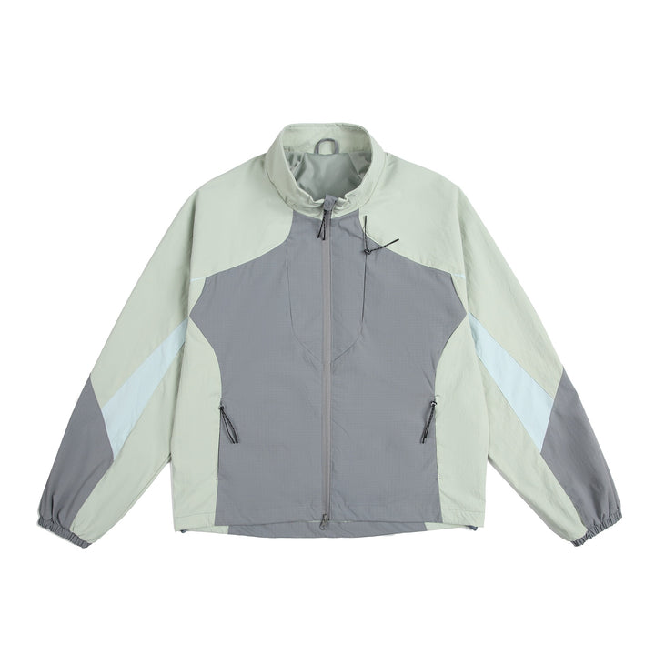 Unisex Leichte Windjacke mit hohem Kragen, Farbmix‑Paneelen und verstellbarem Saum Drune
