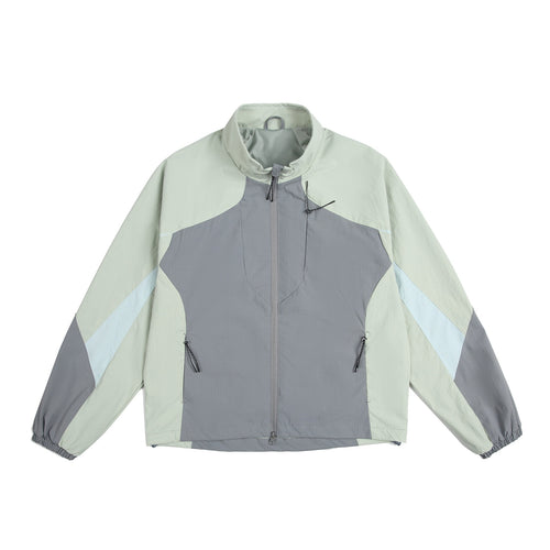 Unisex Leichte Windjacke mit hohem Kragen, Farbmix‑Paneelen und verstellbarem Saum Drune