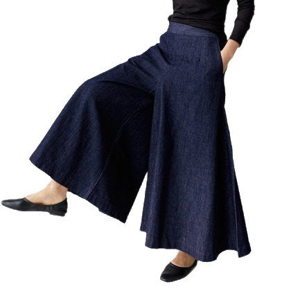Damen Weite Denim Culotte-Hose mit Eingrifftaschen Drune