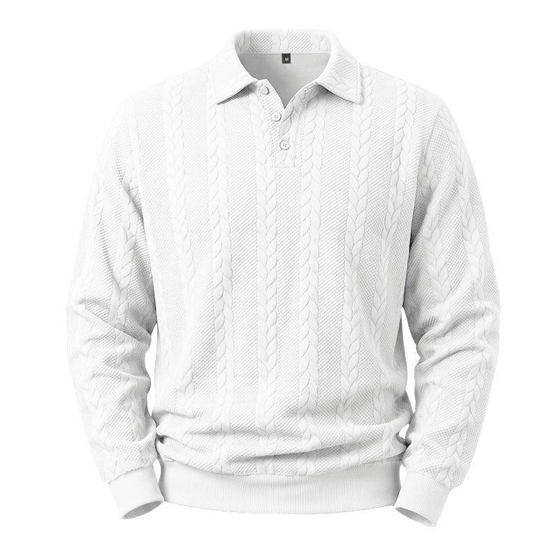 Herren Kabelstrick-Polo-Pullover aus Baumwollmischung mit Rippbündchen Drune