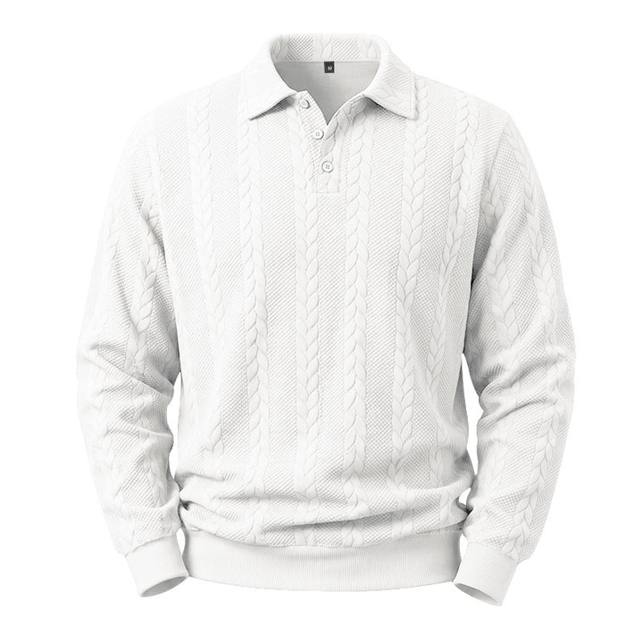 Herren Kabelstrick-Polo-Pullover aus Baumwollmischung mit Rippbündchen Drune