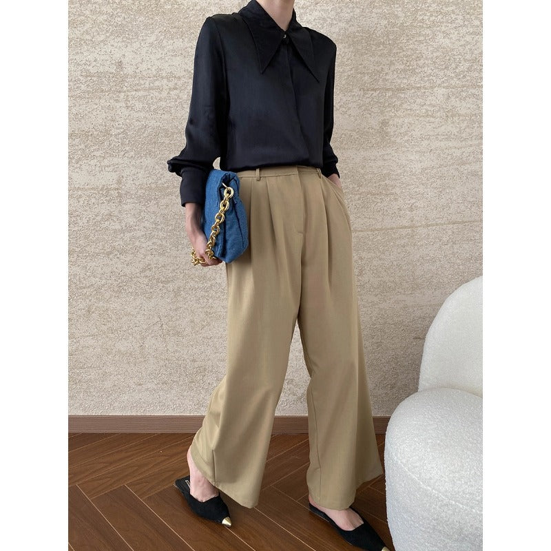 Damen elegantes Oberteil mit klassischem Kragen und schicker Raffung Drune