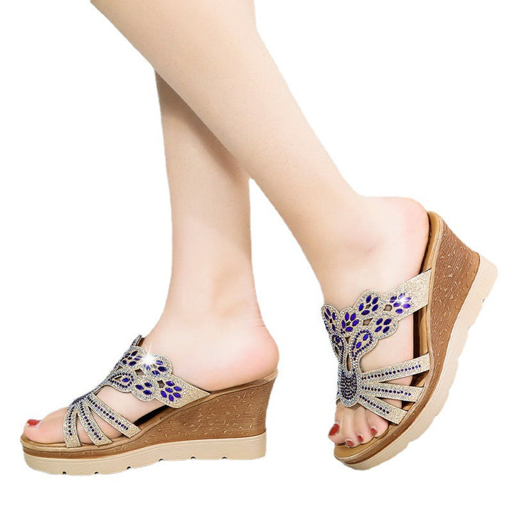 Damen Wedge-Pantoletten mit funkelnden Strassdetails und komfortablem Fußbett Drune