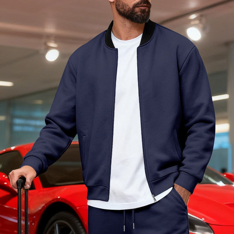 Herren nan urbane Sweat-Trackjacke mit Stehkragen verdecktem Reißverschluss elastischen Rippbündchen und Eingrifftaschen Drune