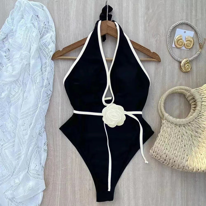 Damen Eleganter Wickel-Badeanzug mit Blumendetail Drune