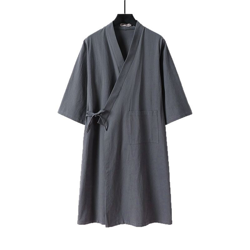 Unisex Oversize Kimono-Mantel aus Baumwollmischung mit Bindeband und Dreiviertelärmeln Drune