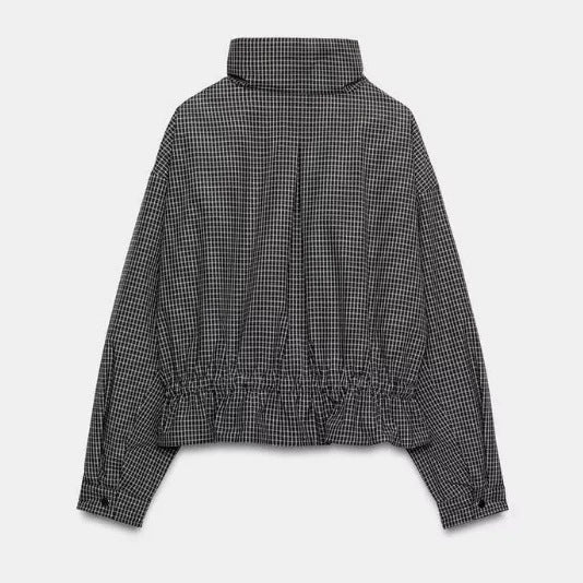 Damen Kurzjacke mit Taillenzug, Stehkragen und aufgesetzten Taschen Drune