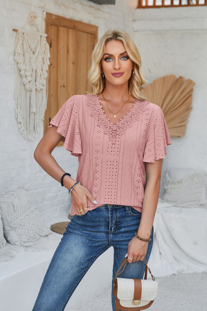 Damen Spitzenshirt mit Volants Drune