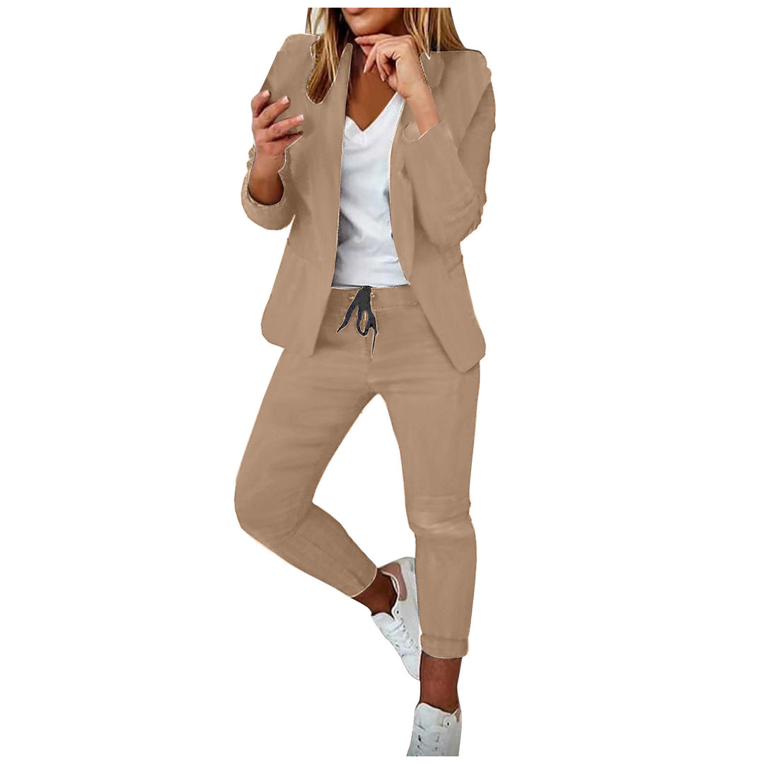 Damen nan lässiges Hosenanzug-Set mit Joggerhose, Kordelzug und tailliertem Blazer Drune