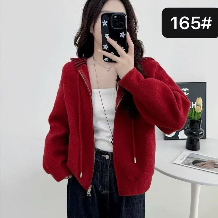 Damen bequeme und stilvolle Kapuzenjacke mit Querstreifen Drune