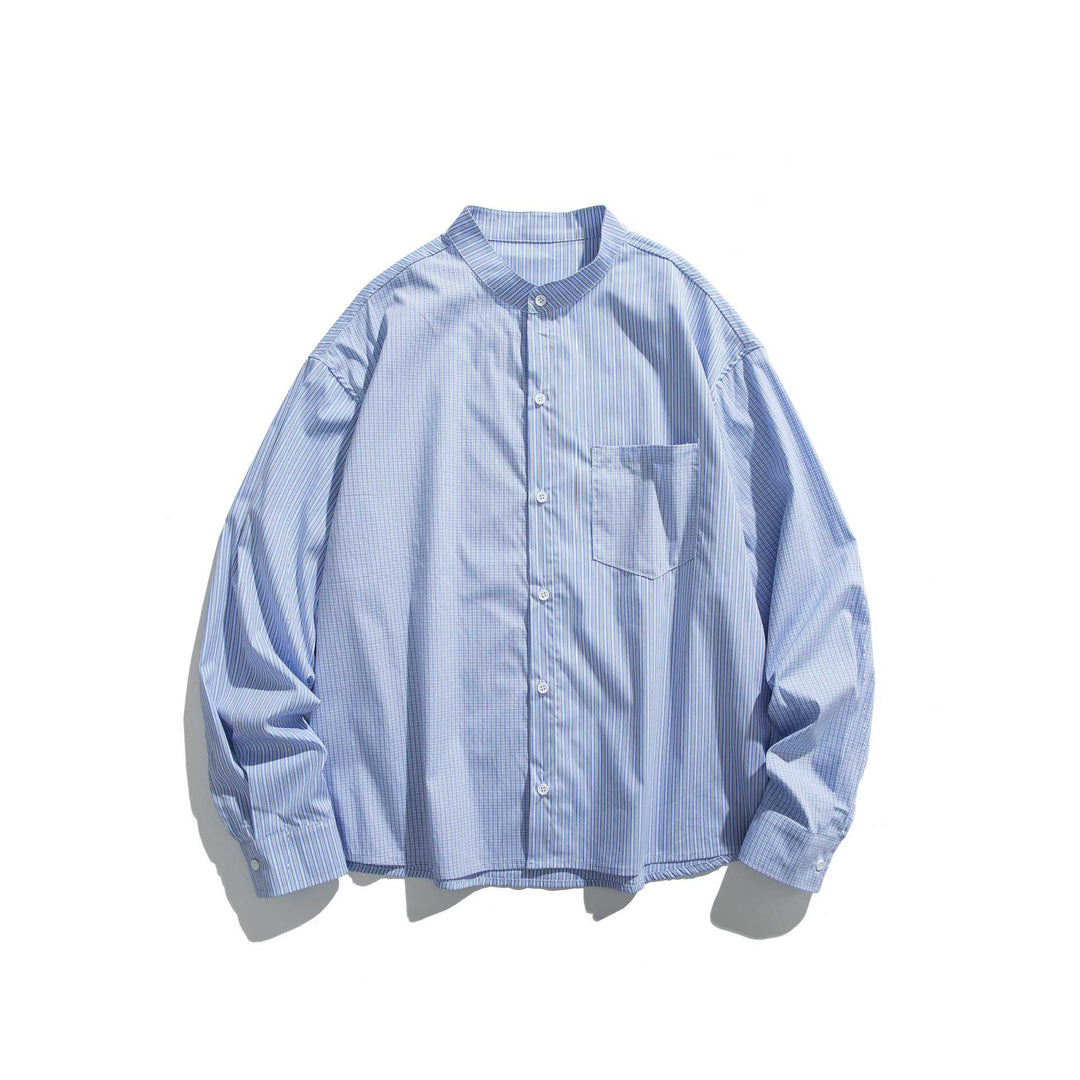 Unisex Oversize-Kastenhemd mit Stehkragen, Brusttasche und feiner Streifenstruktur Drune