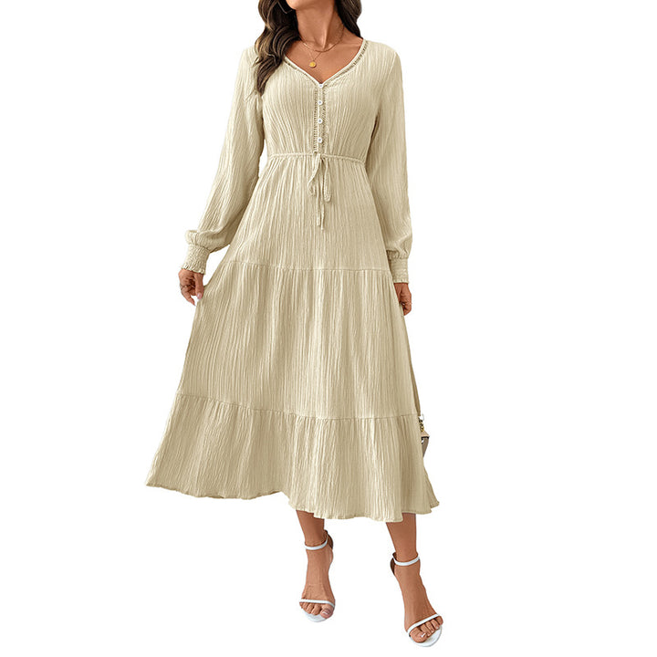 Damen Langes Wickelkleid mit Taillenbindung Drune