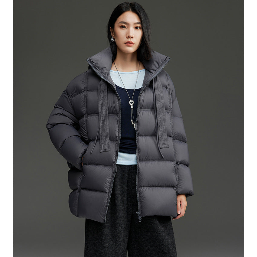 Damen Boxy-Steppjacke mit übergroßem Thermokragen und dekorativen Kordel-Details Drune