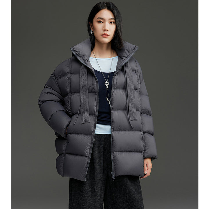 Damen Boxy-Steppjacke mit übergroßem Thermokragen und dekorativen Kordel-Details Drune