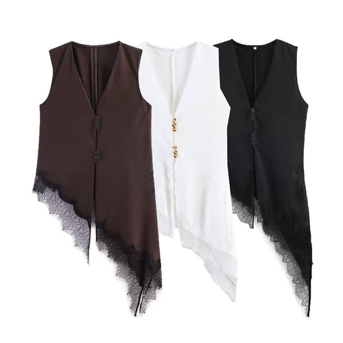 Damen asymmetrische Weste mit eleganter Spitze Drune