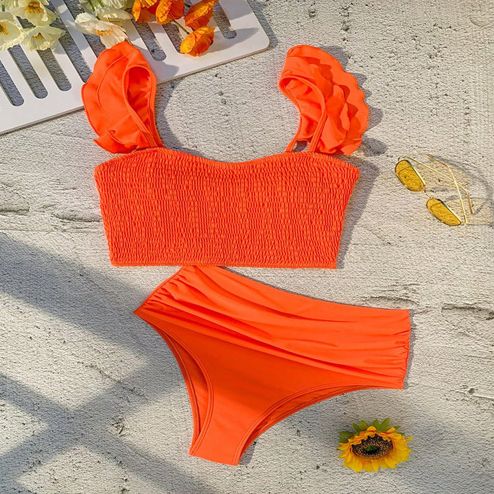 Damen Bikiniset mit hohem Taillenbund und eleganten Rüschendetails Drune
