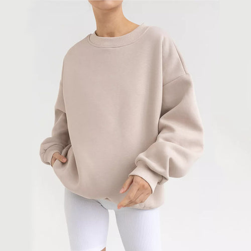 Damen oversized Sweatshirt mit Rundhalsausschnitt, French-Terry Innenfutter und überschnittener Schulter Drune
