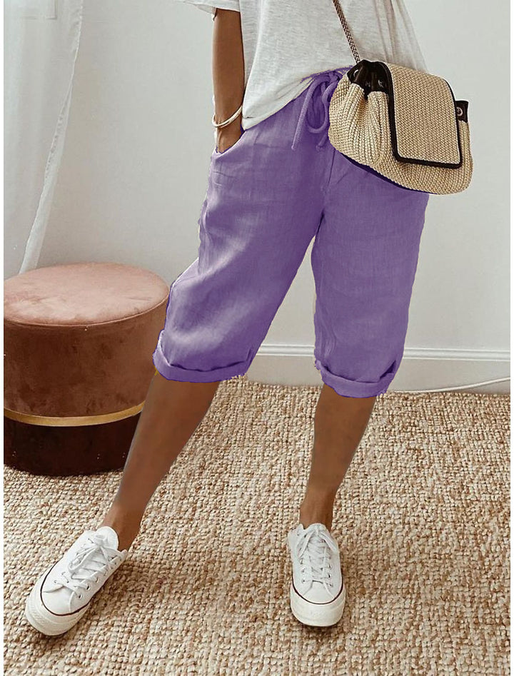 Damen lässige Cropped-Hosen mit Gummi Bund und Taschen Drune
