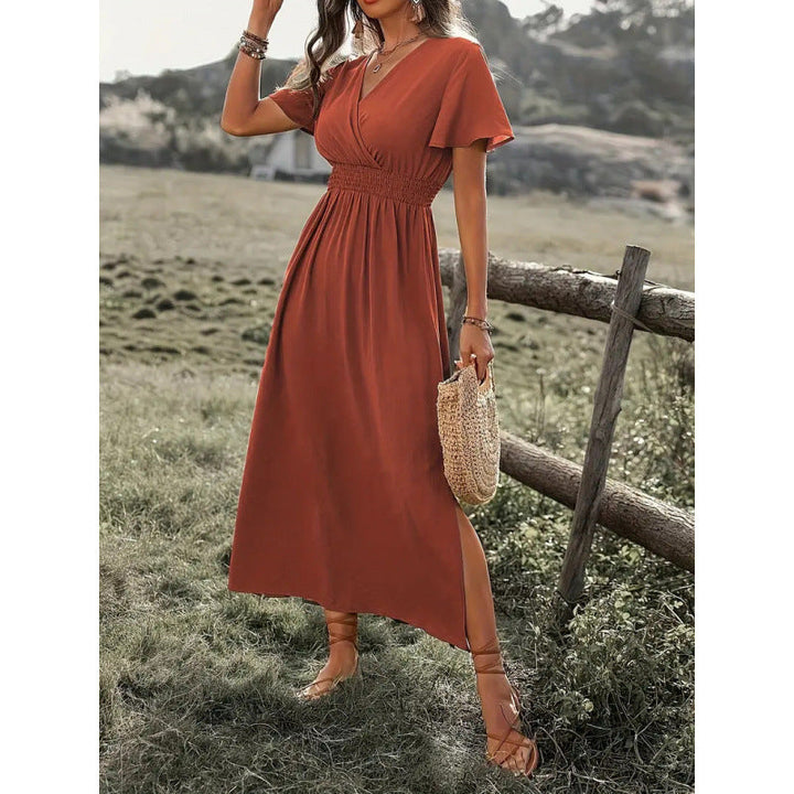 Damen Maxikleid mit fließendem Schnitt und Wickeldetails Drune