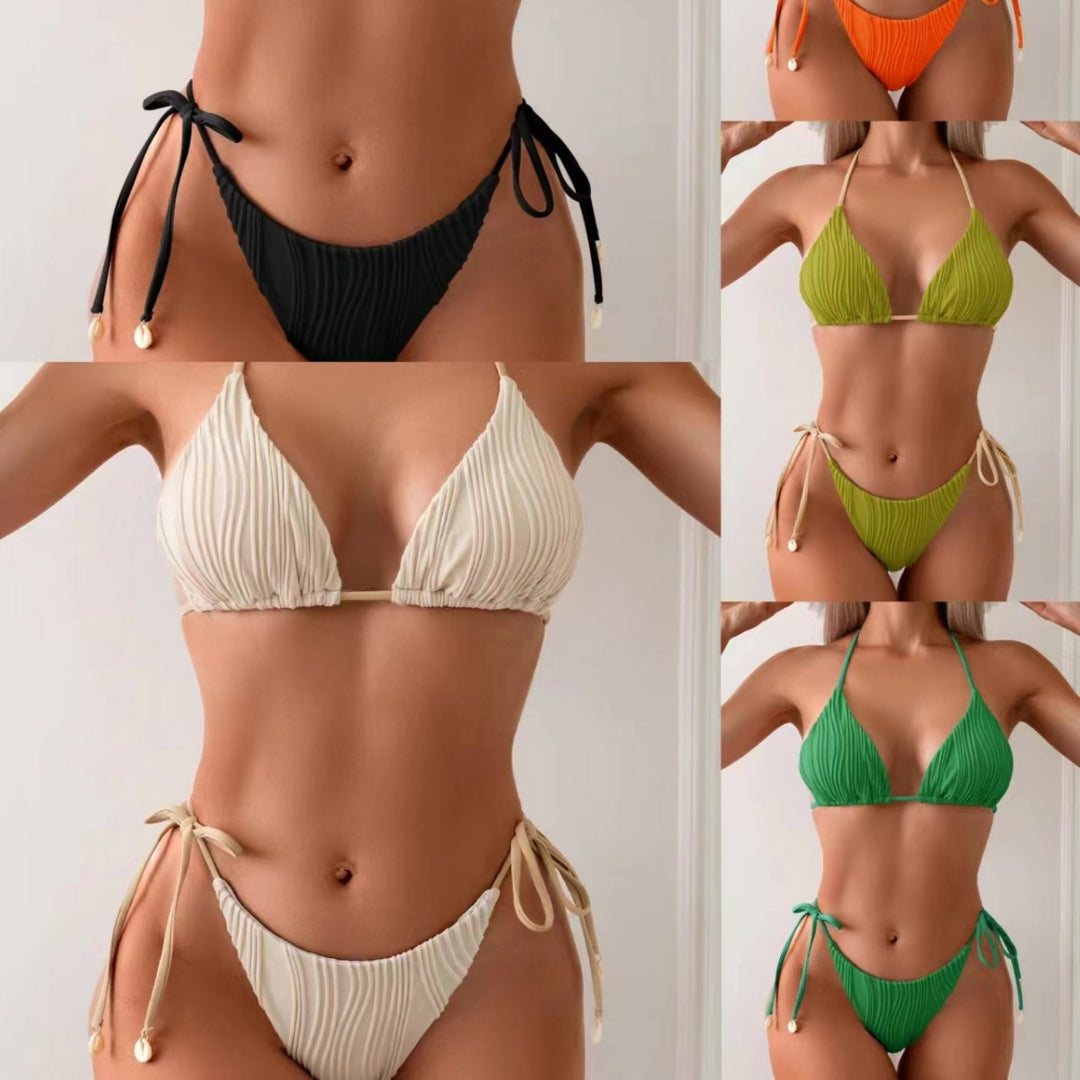 Damen Ripp-Design Bikini mit verstellbaren Bändern Drune