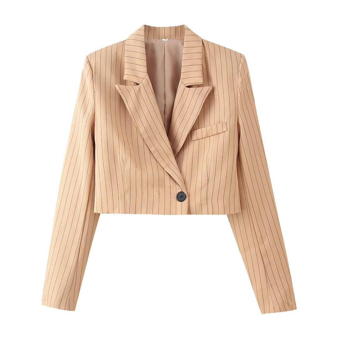 Damen Zweiteiliges Nadelstreifen-Kurzblazer mit hochgeschnittener weiter Hose Drune