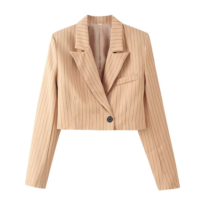 Damen Zweiteiliges Nadelstreifen-Kurzblazer mit hochgeschnittener weiter Hose Drune