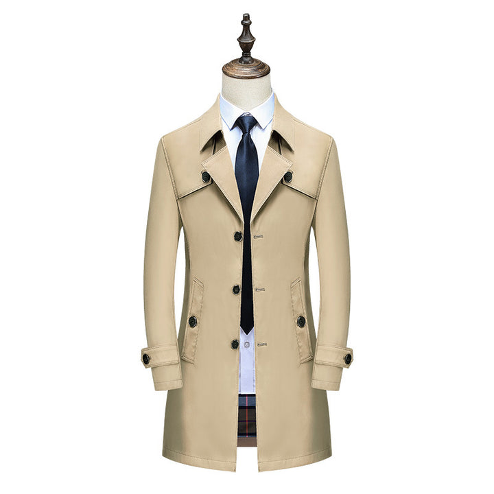 Herren Klassischer Trenchcoat mit karierter Innenfutter und Wetterschutz Drune