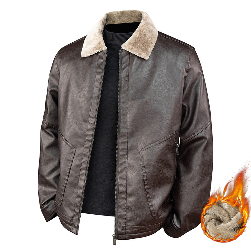 Herren Aviator-Bomberjacke in Nappa-Optik mit Teddy-Innenfutter und Reißverschlusstaschen Drune