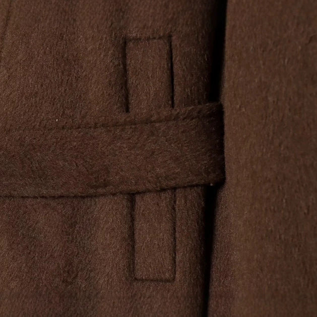 Damen Kurzer Wollmix‑Capecoat mit hohem Stehkragen, verdeckter Knopfleiste und Taillenbindegürtel Drune