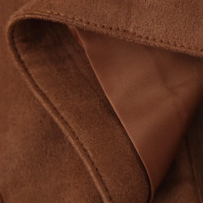 Damen Cropped Jacke aus Velourslederoptik mit Hemdkragen und zwei Reißverschlusstaschen Drune