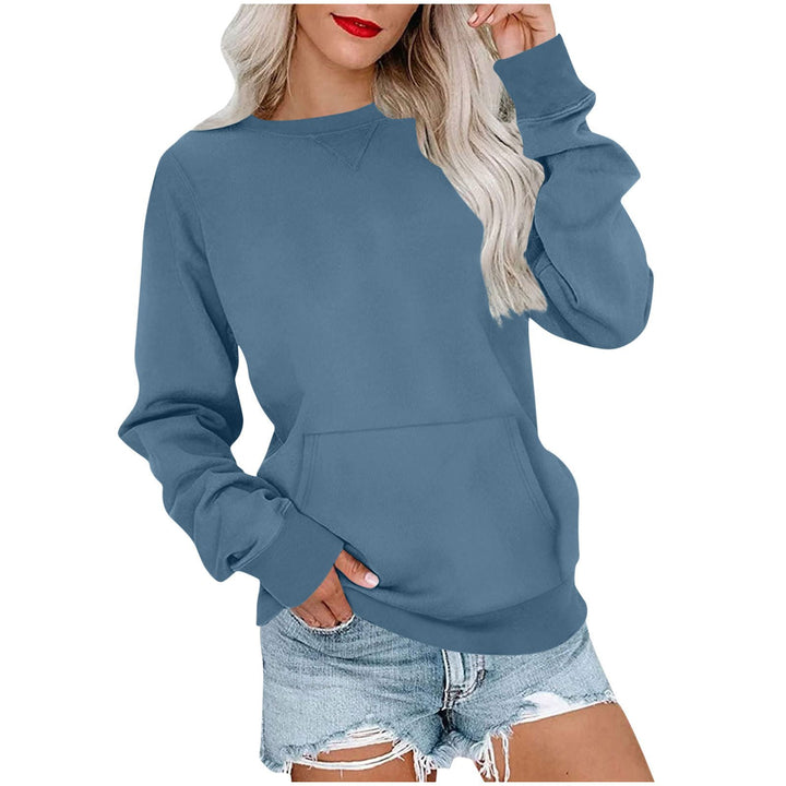 Damen Lockeres Sweatshirt mit Rundhalsausschnitt und Kängurutasche Drune