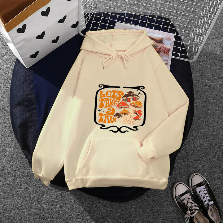 Damen nan leichter Oversize Kapuzenpullover mit Herz‑EKG‑Motiv, langen Kordeln und elastischem Bund Drune