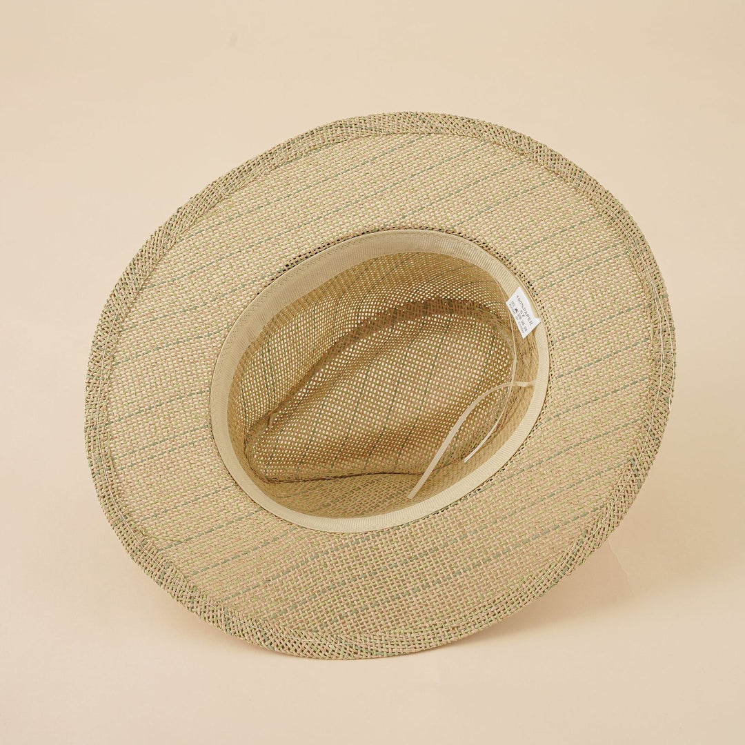 Damen Strand-Fedora-Hut aus atmungsaktivem Naturmaterial mit breiter Krempe und schickem Band Drune