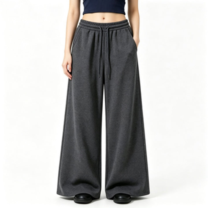 Damen nan weite High-Waist Loungehose mit elastischem Bund, Kordelzug und fließendem Jersey Drune