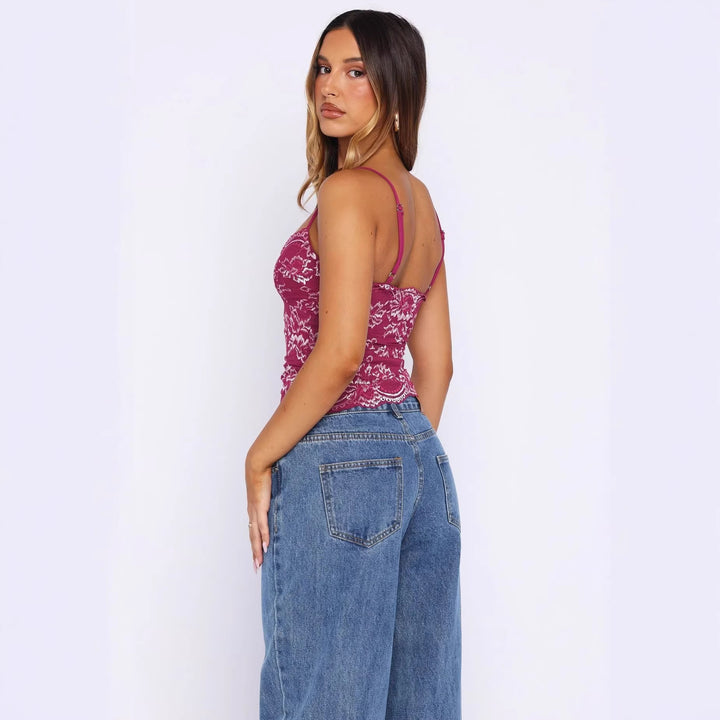 Damen Spitzen-Cami-Top mit zarten Trägern und eleganten Details Drune